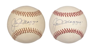 Pair of Joe DiMaggio Signed Official American League Baseballs